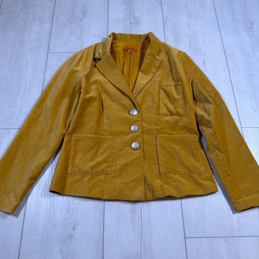 Harari Velvet Blazer Jacket Boho Yellow Women's Medium Twee